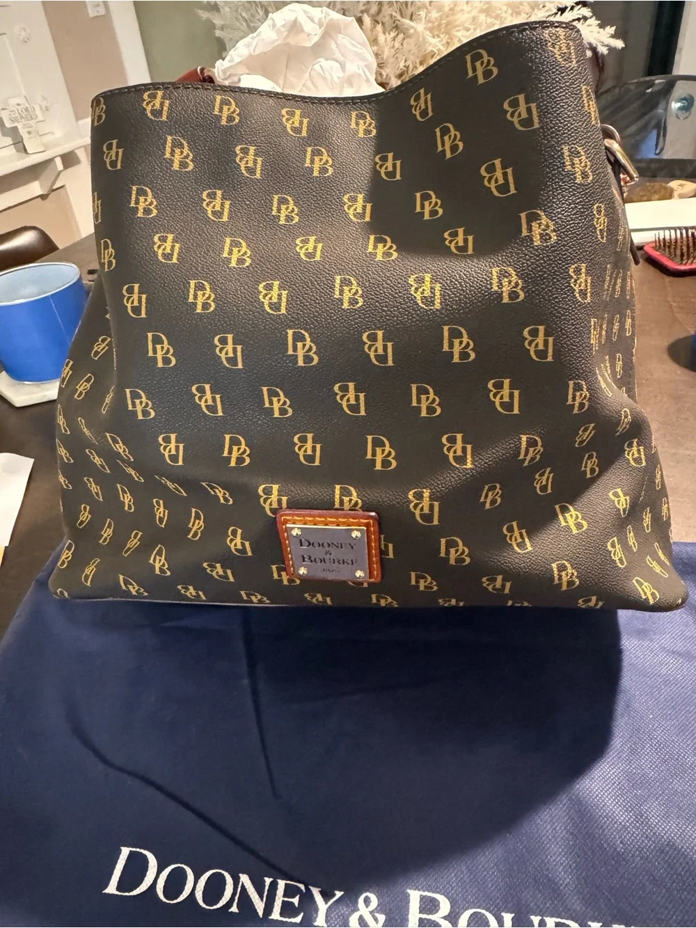 Dooney & Bourke Brown Satchel with Tan Leather Trim
